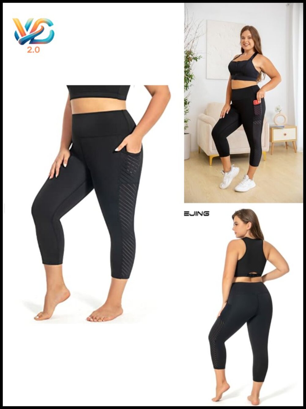 Plus Size Capri Leggings with Pockets Workout Yoga Tummy Control High Waist